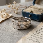 Engraved  love  Heart Couple Rings Set  Matching Interlocking Promise Rings