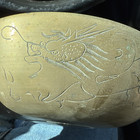 Great Vintage Antique Chinese Solid Brass Bowl Dragon Motif Writing Inscription