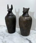 Pair Of Antique Solid Bronze Egyptian Funerary Canopic Jars After The Antiquity