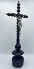 Large Antique French Napoleon Iii Crucifix 19th Century Black Wood Metal