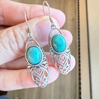925 Sterling Silver Earrings 10x6mm Natural Blue Turquoise Gemstone Jewelry Cute