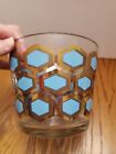 Vintage Mcm Glass Ice Bucket  Turquoise And Gold Hex Beehive   1950s-60s