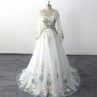 Elegant 3d Floral Lace Evening Dresses V-neck Long Sleeve Applique Prom Gowns