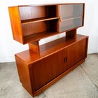 Mid Century Danish Modern Credenza Dyrlund 2 Tier Glass Teak Sideboard Display