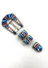Vtg Sterling Turquoise Ranger Belt Buckle Set Multi Stone Inlay Handmade