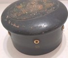 Antique Clark s Sewing Thread Spool Black Round Storage Box Treen Collectible