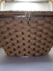 Vintage Wicker Sewing Basket  Fabric Lined Rectangular Hinged Sewing Box