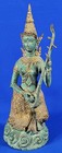 Vintage Thai Hindu Gilt Bronze Statue Namasakra Mudra Playing Sitar 11 75  Tall