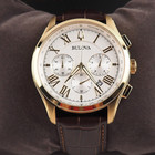 Bulova Wilton 97b169 White Textured Dial Brown Leather Men s Quartz Watch W  Box