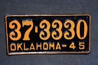 1945 Oklahoma License Plate   37 - 3330
