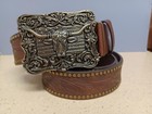 Women Western Brown Leather Belt Rivets Ox Head Buckle Size L 47in W1 5 Wide New