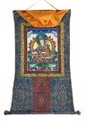 Guru Rinpoche  Padmasambhava Original Tibetan Thangka Painting With Silk Brocade