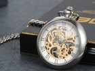 Transparent Cover Hand-winding Mechanical Skeleton Roman Numberals Pocket Watch