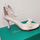 Lauren Lorraine 9 High Heels Ivory Faux Pearls Zip Up Back Prom Wedding Shoes