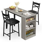 Dining Set Wood Top Table And 2 Upholstered Height Chairs Bar Stools For Kitchen