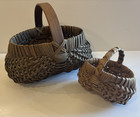 Set Lot Of 2 Vintage Buttocks Gathering Woven Egg Baskets Primitive