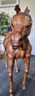 Vintage Leather Wrapped Horse Statue Figurine 12    Glass Eyes W  Saddle  Stirrups
