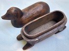 Vintage Carved Wood Dog Snuff Trinket Box Folk Art Dachshund Treen Figurine 7   