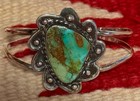 Vtg Old Pawn Navajo Sterling Silver Turquoise Cuff 6 75  Split Shank Scalloped