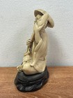 Asian Oriental Chinese Vintage Man With Fish Carved Resin Figurine