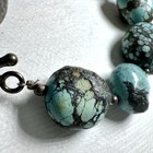 Vintage Chinese Turquoise Nugget Bracelet Hubei - Sterling Silver Toggle Clasp