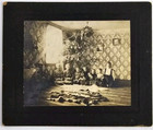 Antique Boarded Photo Christmas Morning Children Girls Tree Dolls Home Interior