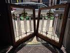 Pair Of Antique Art Deco Fleur-de-lis Stained Leaded Glass Windows Circa 1925