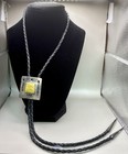 Vintage Southwestern Silver Tone Bolo Tie Yellow Stone Arrow Design