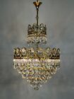 Antique Vintage Crystals   Brass Chandelier Lighting Ceiling Lamp Light 1950 s