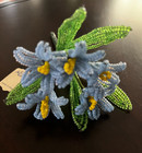     vntg French Glass Beaded Blue Flower Bouquet     Handmade Art     New W tag