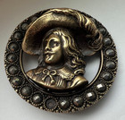 Xxl Antique 2 Pc  Brass Picture Button W cut Steels  charles Of England  014