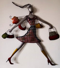 28  X 25  Wall Art Multicolor Metal Shopping Lady Sculpture Figurine