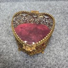 Vintage Gold Ormolu Heart Filigree Jewelry Casket Trinket Vanity Box Mcm Vday