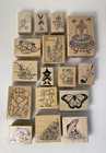 Vintage lot Of 30 mixed Themes rubber Stamps bees bears floral nature bunnies