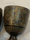 Pair 2 Islamic Style Niello Metalware Goblets Possibly Persian 3 5    Birds Floral