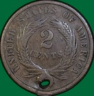 1864 Two Cent Piece Fine F Coin  Holed  35870