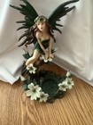 Fairy Tealight Candle Holder Green Wing Fairy Figurine Floral Fantasy Decor