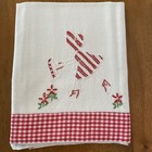 Set Of 6 Embroidered Flour Sack Cotton Tea Towels Red white Gingham Check Vtg