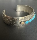 Vintage Navajo Blue Turquoise Row Sterling Silver Cuff Bracelet Signed 6    195