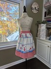 Kitchen Apron Hm W up-cycled Vtg usa Tablecloth W  belles    Red Gingham Trims