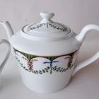 Raynaud Limoges Festivites Teapot   Creamer Set France Porcelain Ribbon Swag Gol