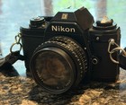 Nikon Em 35mm Slr Film Black Body Camera   Lens Tiffed Sky 52 Mm 3801 70