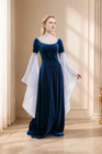 Women s Medieval Fantasy Costume Dark Blue Velvet Gown Long Sleeve Dress