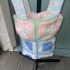 Handmade  Pastel-colored Crochet Top Made From Granny Squares With Thick Straps