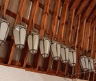 Huge Antique 1940s Church Slag Glass Metal Chandelier Light Fixture Rare