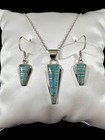 Sterling Silver Necklace   Earrings Set  Genuine Turquoise 