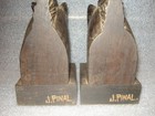 Vintage J Pinal Signed Hand Carved Wooden Horse Head Bookends  Mexican Folk Art