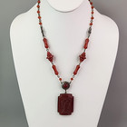 Antique Art Deco Glass Carved Beaded Necklace Orange Red Bird Czech 18 