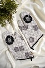 Gray   Black Floral Cotton Oven Mitts Set Of 2 Kitchen Heat Resistant Gloves