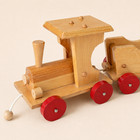 Handmade Wooden Pull Toy Train Set 4 Pc Natural Wood Red Wheels Folk Art Vintage
